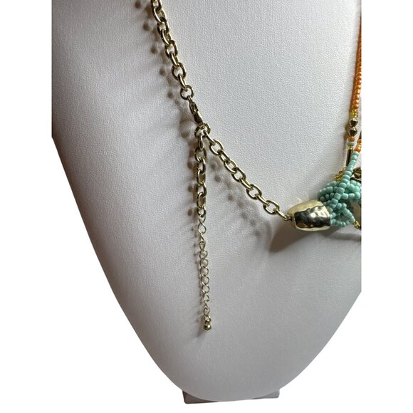 Seed Bead Statement Necklace Yellow Orange Turquoise Adjustable Lobster Clasp - Picture 7 of 7